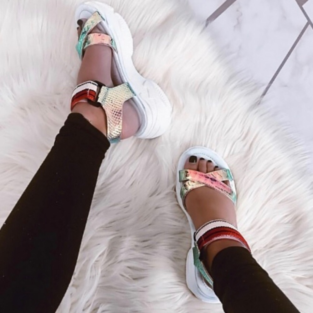 Sneaker Platform Sandals Pink Iridescent Shiny